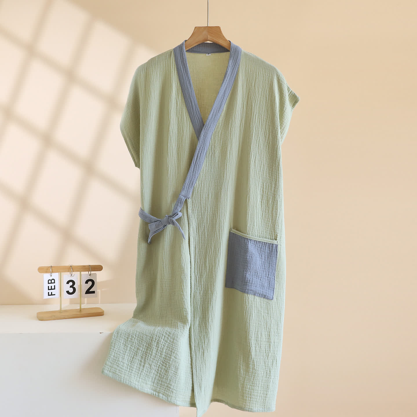 Ownkoti Minimalist Cotton Kimono Wrap Homewear Robe - Green - Men XL - image 13