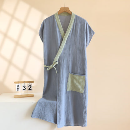 Ownkoti Minimalist Cotton Kimono Wrap Homewear Robe - Gray Blue - Men XL - image 14