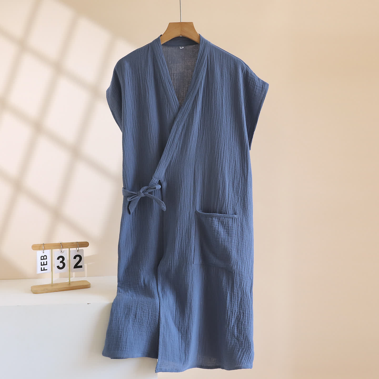 Ownkoti Minimalist Cotton Kimono Wrap Homewear Robe - Navy Blue - Men XL - image 15