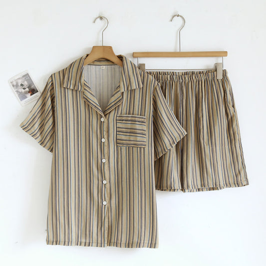 Ownkoti Vintage Striped Cotton Loungewear Set - Beige - XL - image 0
