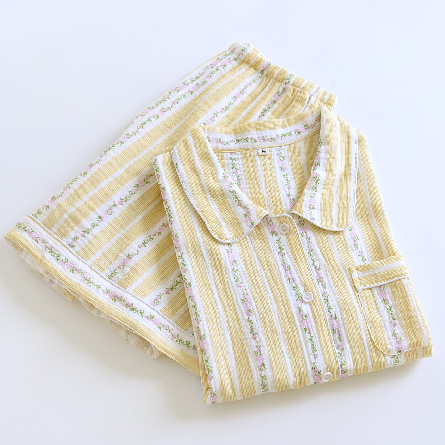 Ownkoti Floral Stripe Button Front Loungewear Set - image 1