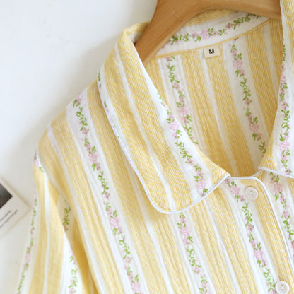Ownkoti Floral Stripe Button Front Loungewear Set - image 3