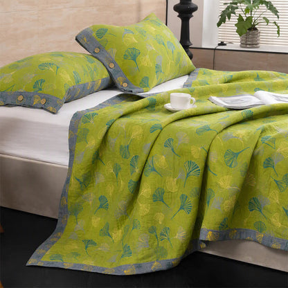 Ownkoti Vintage Green Ginkgo Leaf Cotton Bedspread Set - image 4