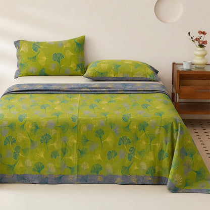 Ownkoti Vintage Green Ginkgo Leaf Cotton Bedspread Set - image 3