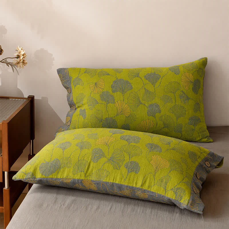 Ownkoti Vintage Green Ginkgo Leaf Cotton Bedspread Set - Green - 2PCS Pillowcases - 40'' x 20'' - image 5