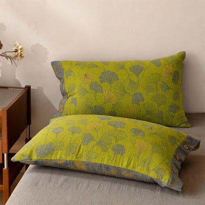 Ownkoti Vintage Green Ginkgo Leaf Cotton Bedspread Set - Green - 2PCS Pillowcases - 40'' x 20'' - image 5