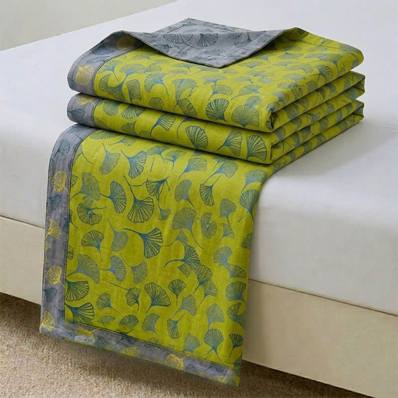 Ownkoti Vintage Green Ginkgo Leaf Cotton Bedspread Set - Green - Bedspread - King - image 0