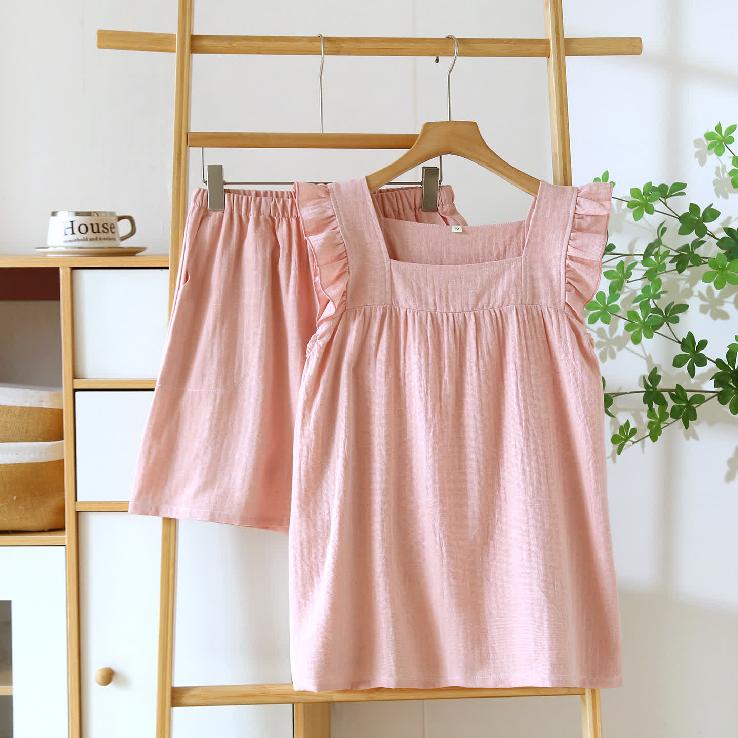 Ownkoti Breezy Ruffle Trim Cotton Lounge Set - Pink - XL - image 2
