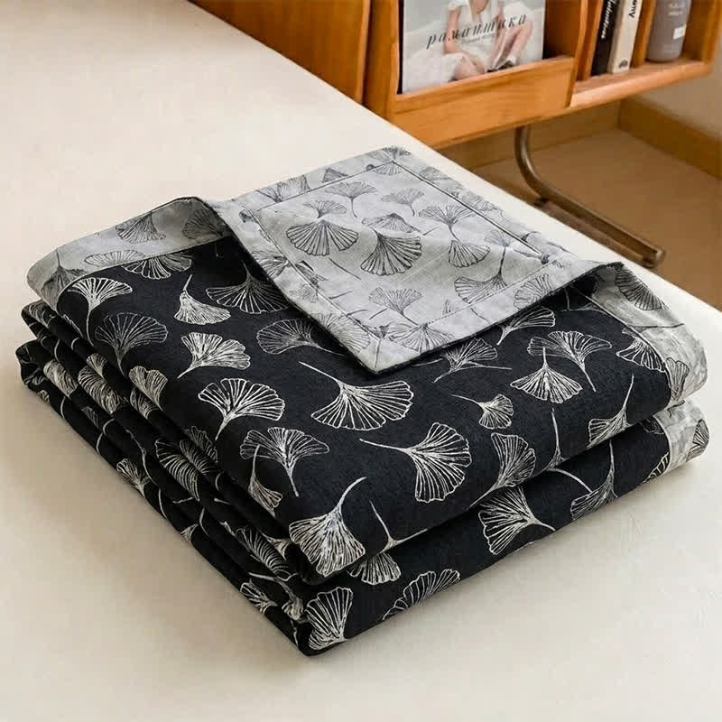 Ownkoti Vintage Black Ginkgo Leaf Reversible Cotton Bedding Set - image 1