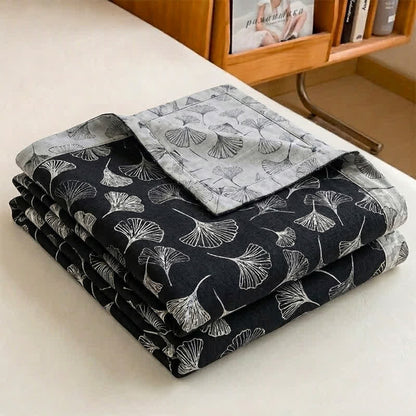 Ownkoti Vintage Black Ginkgo Leaf Reversible Cotton Bedding Set - image 1