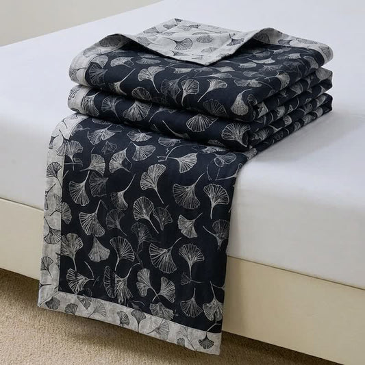 Ownkoti Vintage Black Ginkgo Leaf Reversible Cotton Bedding Set - Black - Bedspread - King - image 0