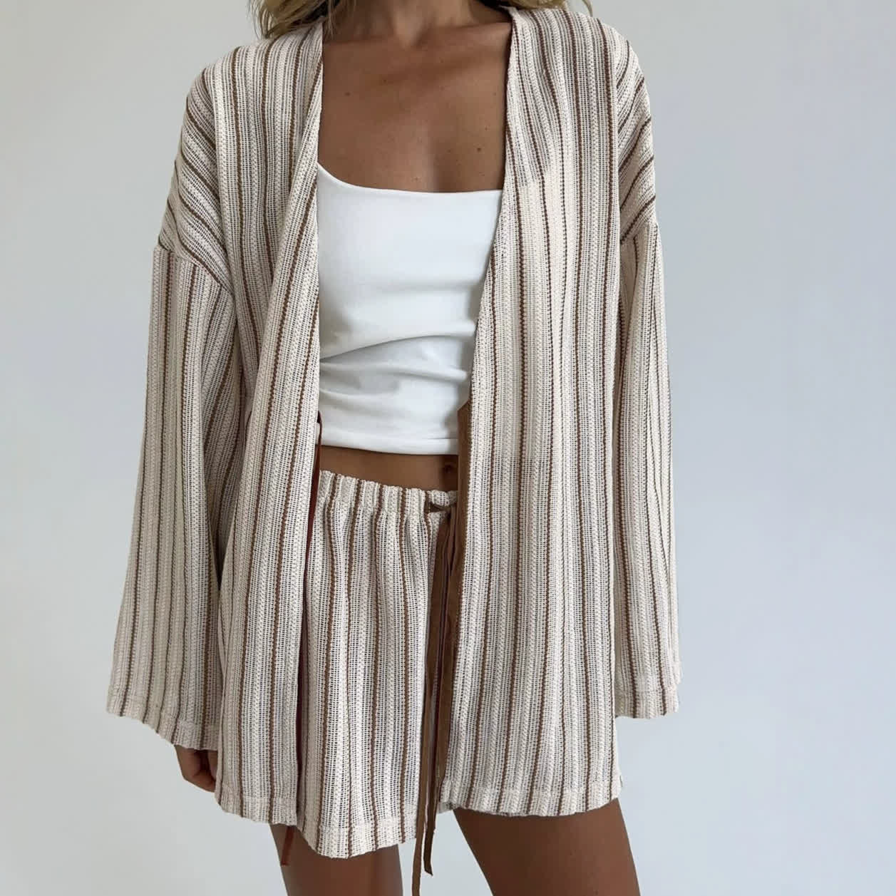 Ownkoti Effortless Stripe Cotton Wrap Resort Loungewear Set - image 3