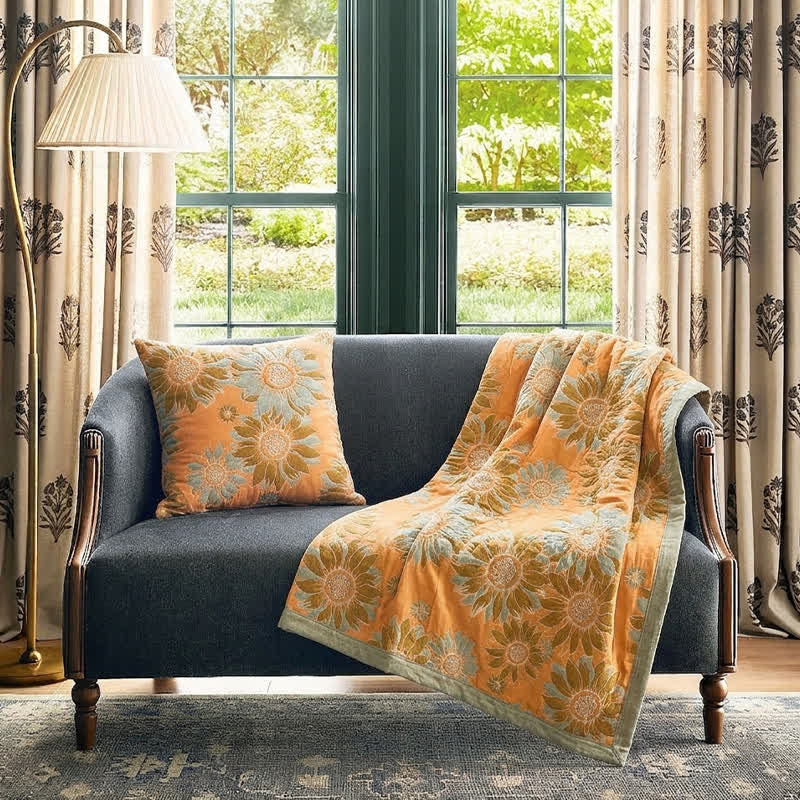 Ownkoti Vintage Orange Sunflower Cotton Blanket - image 2