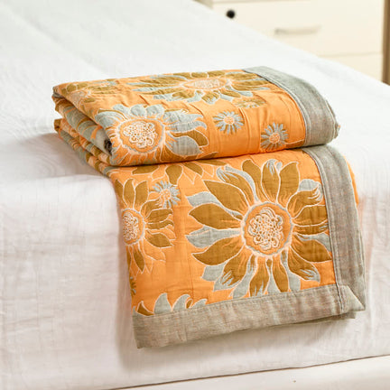 Ownkoti Vintage Orange Sunflower Cotton Blanket - Orange - 90" x 92" - image 0