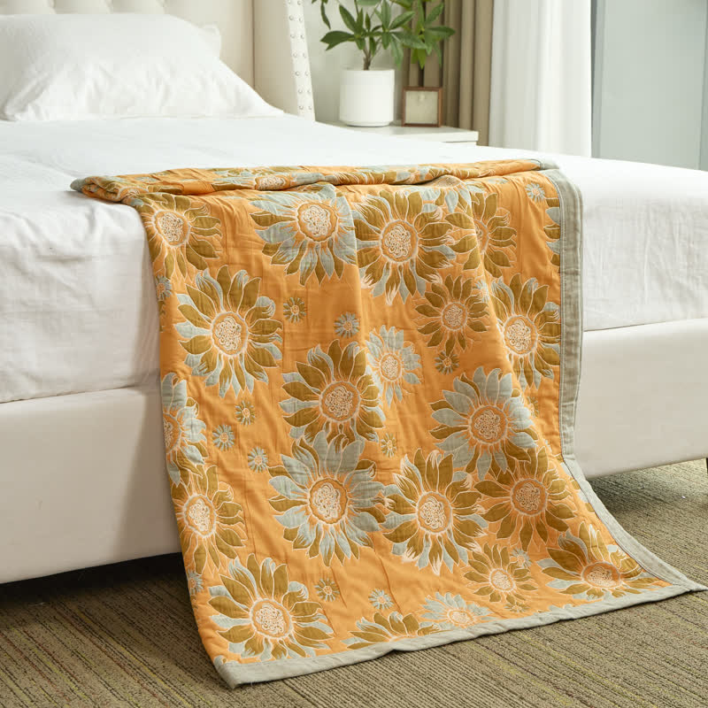 Ownkoti Vintage Orange Sunflower Cotton Blanket - image 1