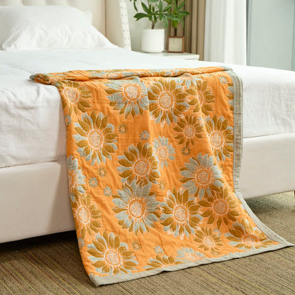 Ownkoti Vintage Orange Sunflower Cotton Blanket - image 1