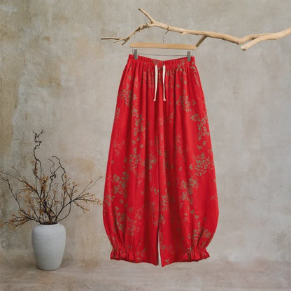 Ownkoti Red Floral Cotton Loungewear Pants - image 0
