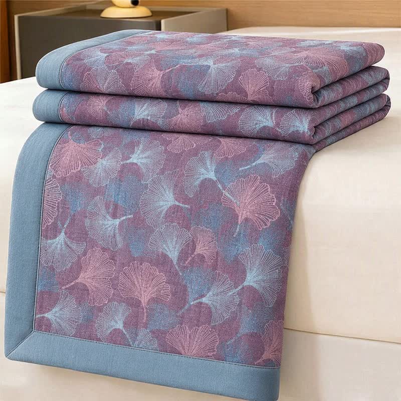 Ownkoti Retro Botanical Ginkgo Leaf Cotton Blanket - Purple - 90" x 92" - image 4
