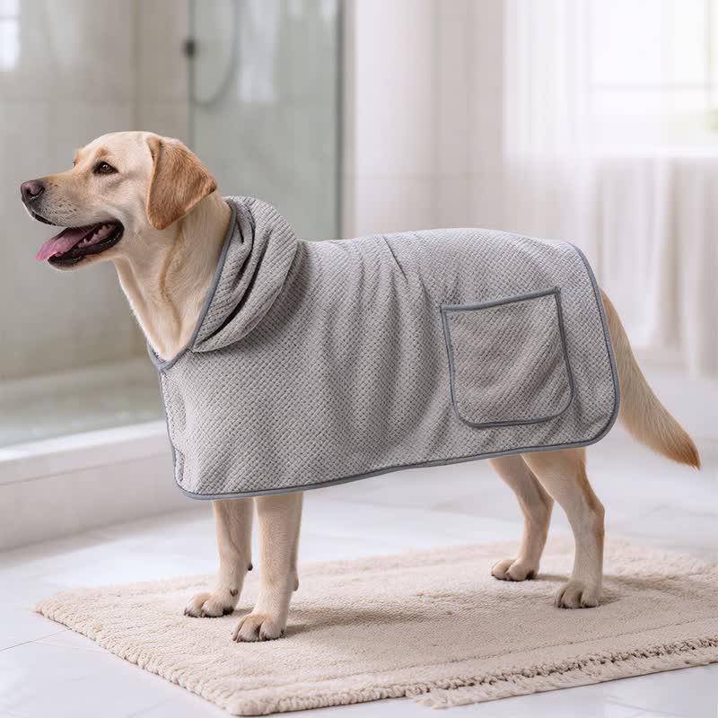 Ownkoti Solid Color Microfiber Dog Bath Robe - Gray - XL - image 4