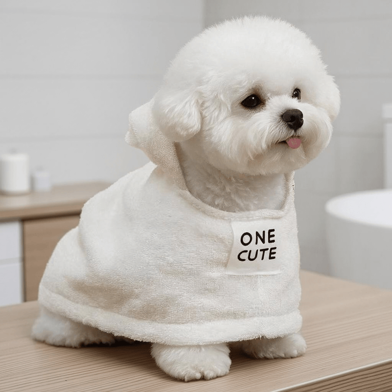 Ownkoti White Towel Cotton Hooded Dog Robe - White - M - image 0