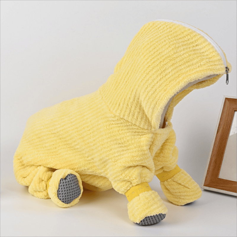 Ownkoti Yellow Striped Full‑Body Dog Bathrobe - image 1