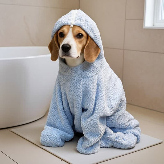 Ownkoti Blue Waffle‑Textured Dog Bath Robe - Blue - 3XL - image 0