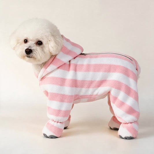 Ownkoti Pink‑White Striped Dog Bath Robe - image 0