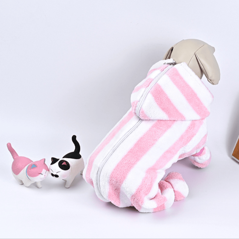 Ownkoti Pink‑White Striped Dog Bath Robe - image 1