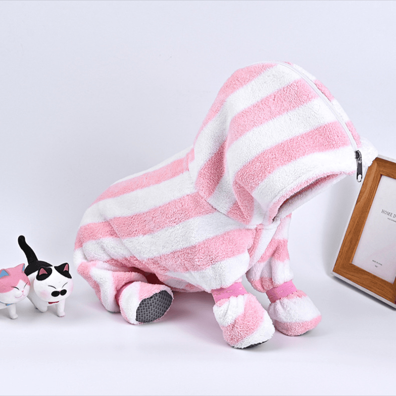 Ownkoti Pink‑White Striped Dog Bath Robe - image 2