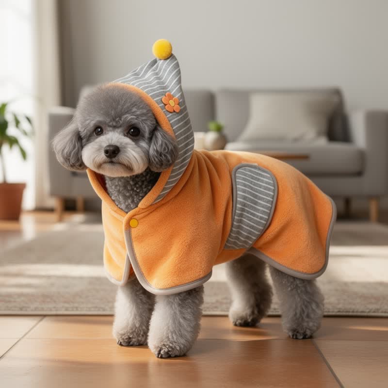 Ownkoti Orange Striped Flower Dog Bath Robe - Orange - XL - image 0