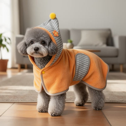 Ownkoti Orange Striped Flower Dog Bath Robe - Orange - XL - image 0
