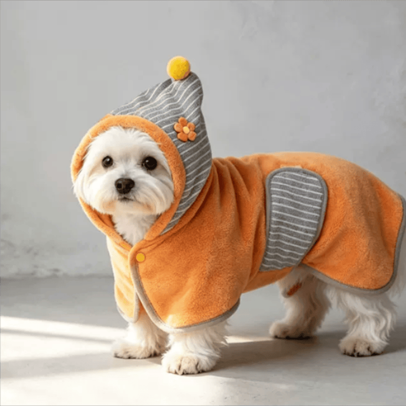 Ownkoti Orange Striped Flower Dog Bath Robe - image 1