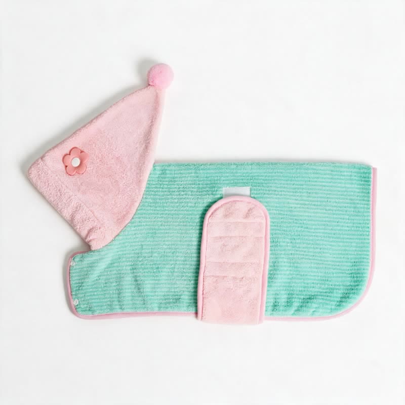 Ownkoti Mint‑Green Pink Contrast Flower Dog Bathrobe - image 3