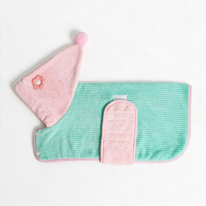 Ownkoti Mint‑Green Pink Contrast Flower Dog Bathrobe - image 3