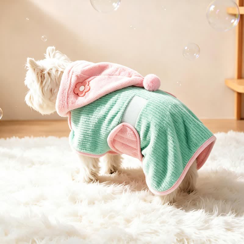 Ownkoti Mint‑Green Pink Contrast Flower Dog Bathrobe - image 1