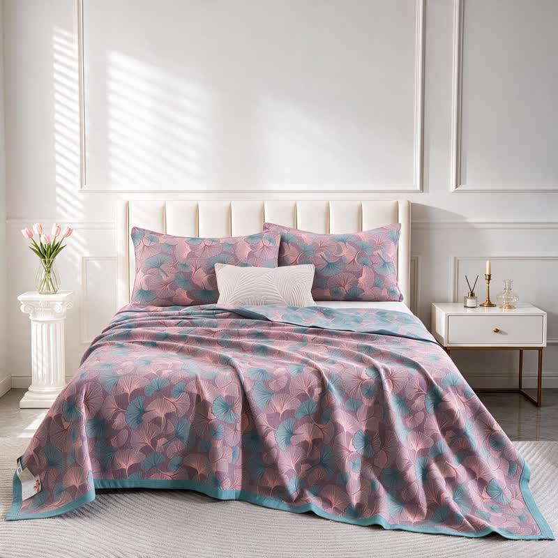 Ownkoti Retro Botanical Ginkgo Leaf Cotton Blanket - image 8