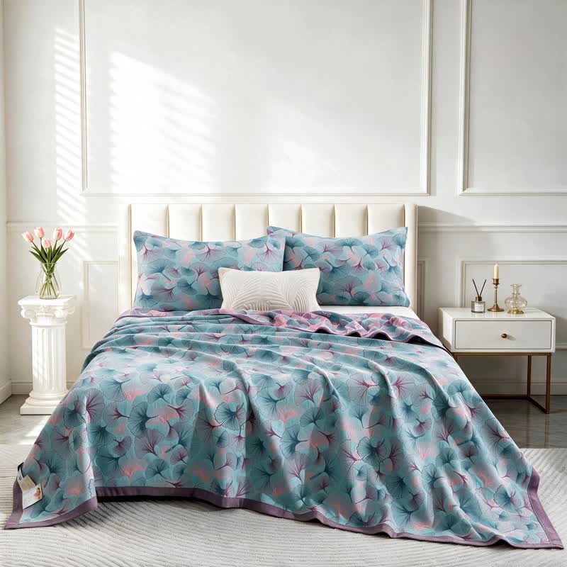 Ownkoti Retro Botanical Ginkgo Leaf Cotton Blanket - image 3