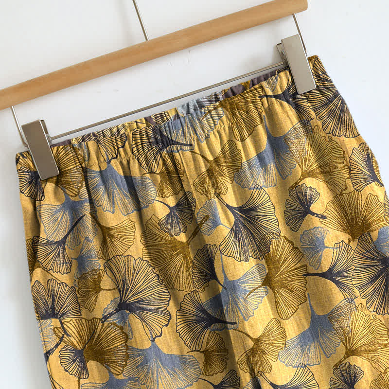 Ownkoti Retro Ginkgo‑Leaf Cotton Cami Lounge Set - image 3
