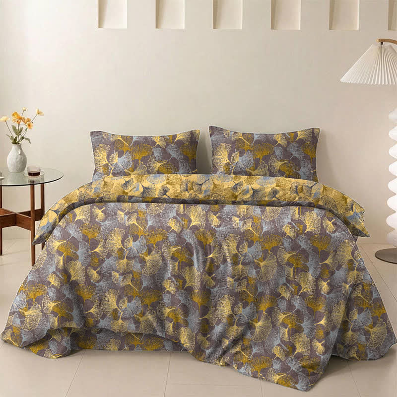Ownkoti Retro Ginkgo Leaf Cotton Gauze Bedding Set - Light Brown - 2PCS Pillowcases - 20" x 37" - image 4