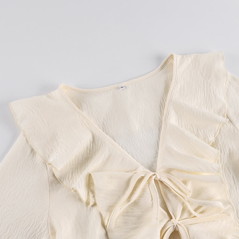 Ownkoti Romantic Ruffle Tie‑Front Loungewear Set - image 2