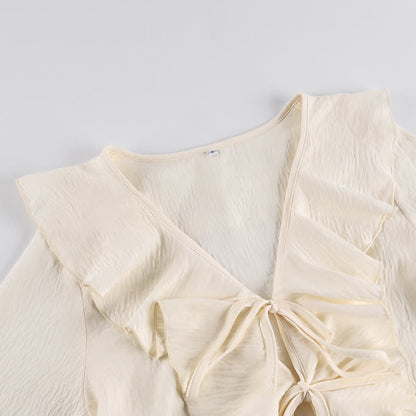 Ownkoti Romantic Ruffle Tie‑Front Loungewear Set - image 2