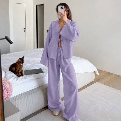 Ownkoti Soft Crinkle Textured Cotton Loungewear Set - Purple - L - image 3