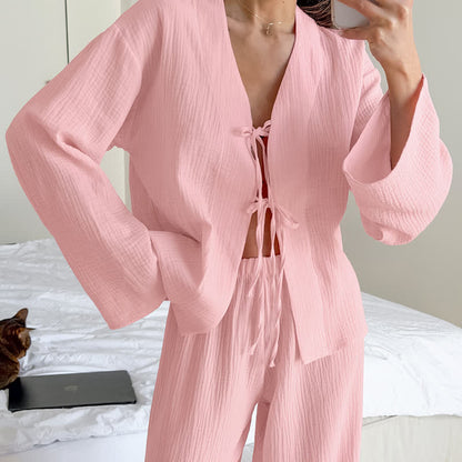 Ownkoti Soft Crinkle Textured Cotton Loungewear Set - Pink - L - image 1