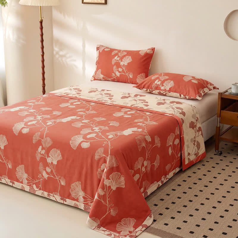 Ownkoti Red Ginkgo Leaf Cotton Bedspread Set - image 4