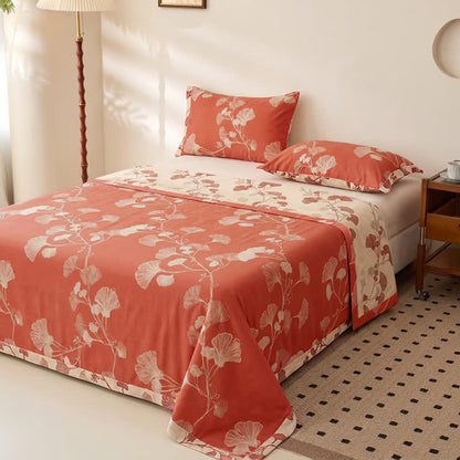 Ownkoti Red Ginkgo Leaf Cotton Bedspread Set - image 4