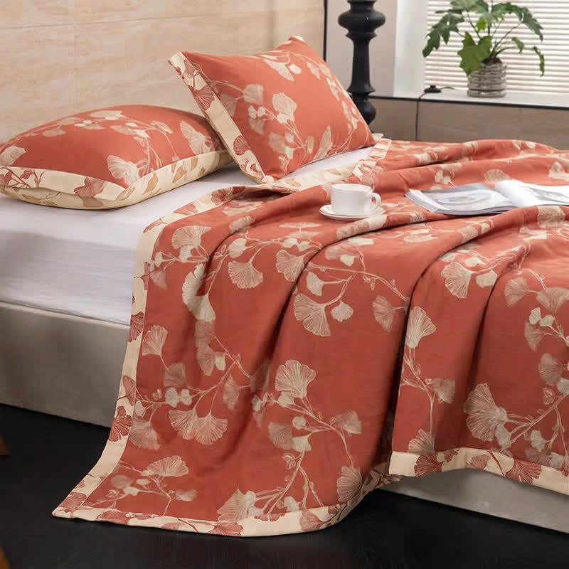 Ownkoti Red Ginkgo Leaf Cotton Bedspread Set - Red - 2PCS Pillowcases - 40'' x 20'' - image 3