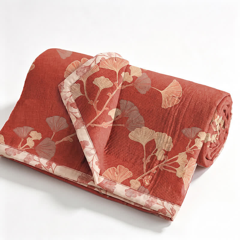 Ownkoti Red Ginkgo Leaf Cotton Bedspread Set - image 2