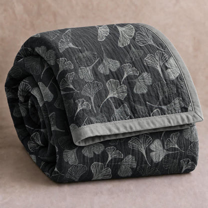 Ownkoti Grey‑Black Ginkgo Leaf Cotton Blanket - Black - 90" x 92" - image 6