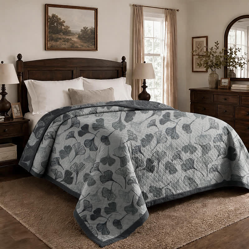 Ownkoti Grey‑Black Ginkgo Leaf Cotton Blanket - image 4