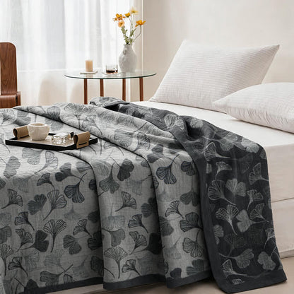 Ownkoti Grey‑Black Ginkgo Leaf Cotton Blanket - image 3